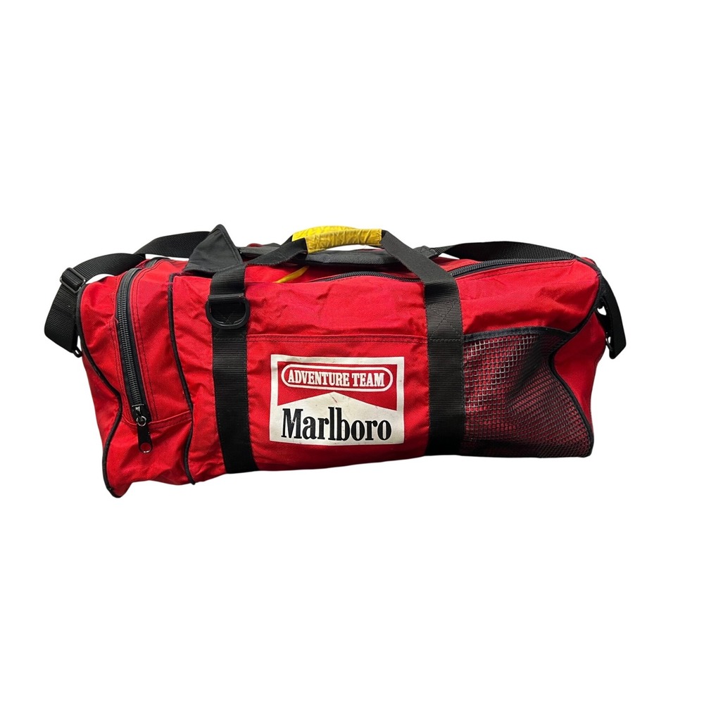 Vintage Marlboro Adventure Team Duffle Bag Red Black 90s Travel Gym Luggage‎ Tag